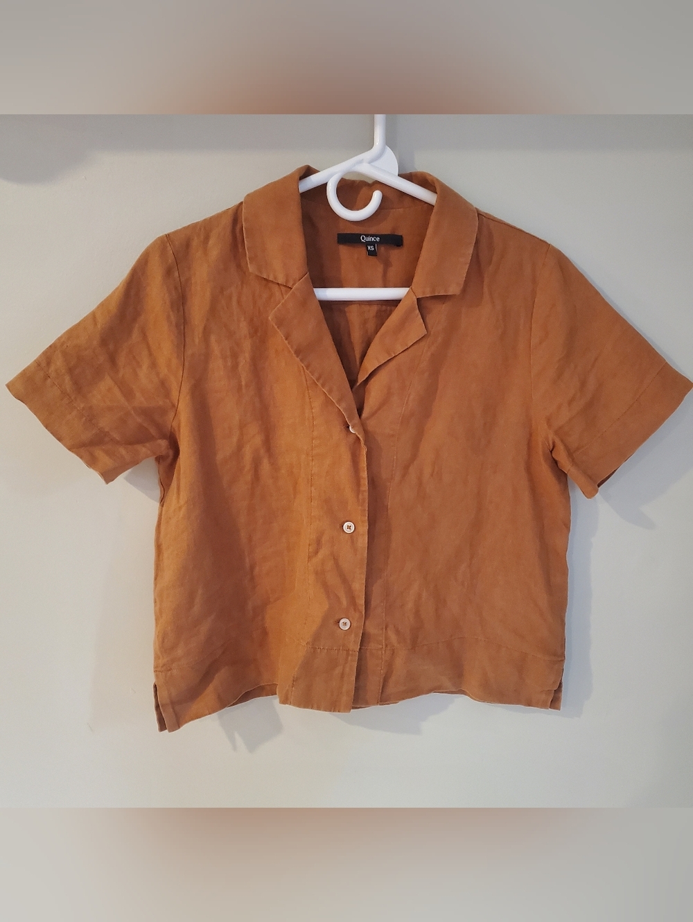 Quince 100% European Linen Short Sleeve Terracotta Shirt XS
